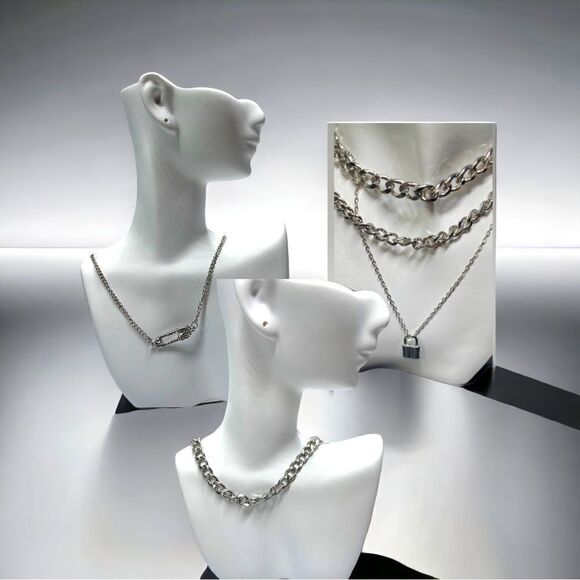 4 chains Layering Set l Rhinestone l Safety Pin l Lock l Newβl 16 Great Looks - Picture 5 of 16